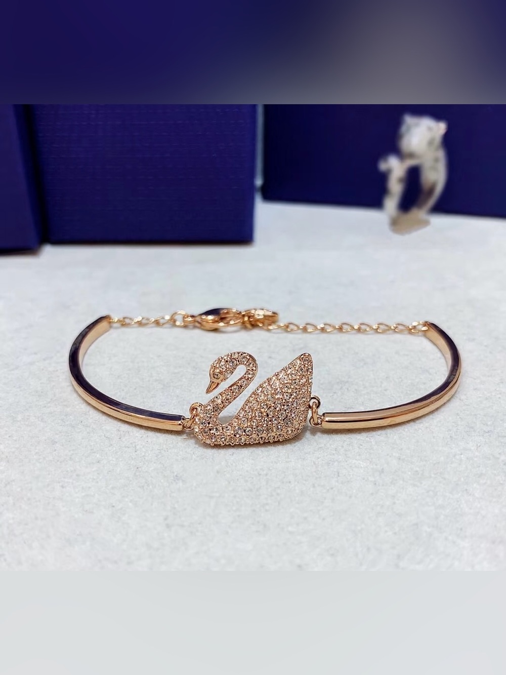 Swarovski Rose Gold Tone Swan Crystal Bangle Adjustable Bracelet